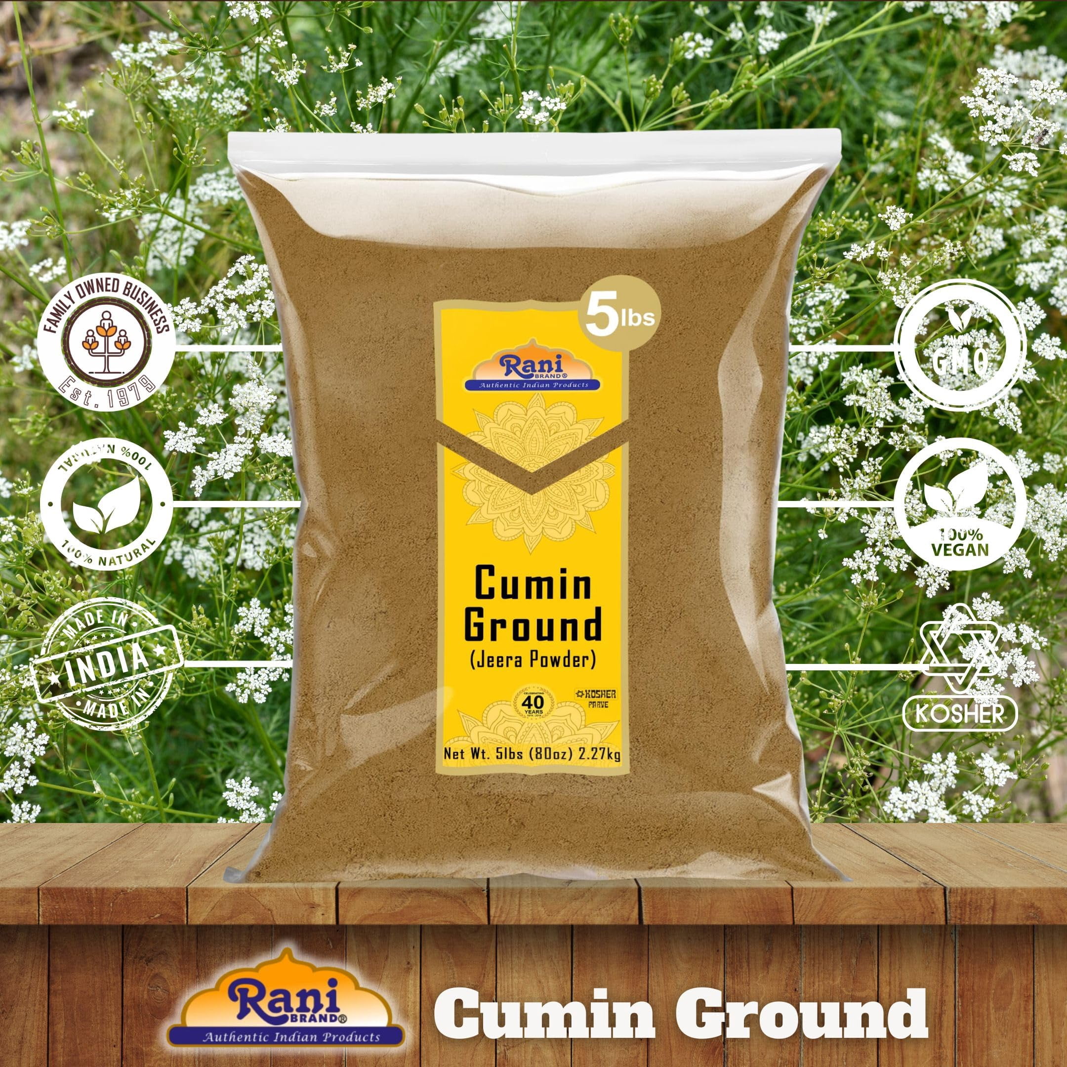 Rani Cumin Powder Spice (Jeera), 80oz (5lbs) 2.27kg, Bulk ~ All Natural | Salt-Free | Vegan | No Colors | Gluten Friendly | NON-GMO | Kosher | Indian Origin