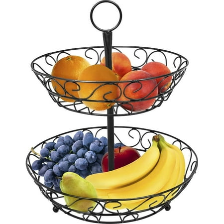 Sorbus 2-Tier Countertop Fruit Basket Holder & Decorative Bowl Stand in Black