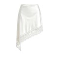 thumbnail image 4 of Women Lace Trim Satin Long Skirt Asymmetrical Silk Lace Skirt Elegant Elastic Waist Flowy A Line Midi Underskirt White L(L), 4 of 6