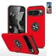thumbnail image 1 of Funda resistente de doble capa con soporte y protector de pantalla para Google Pixel 9/9 Pro (vidrio templado rojo con anillo plano), 1 of 8