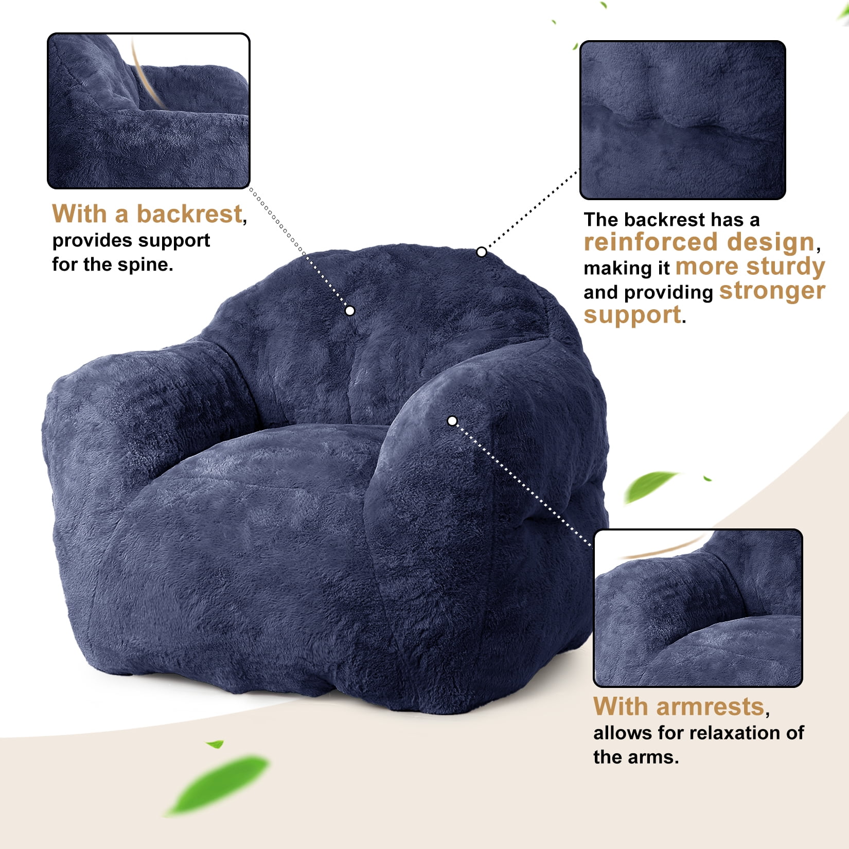 Extra Large Bean Bag Chair 39 Inch,Pre-Filled Plush Beanbag Sofa for Adults, Kids & Teens, Comfortable Lounge Chair for Bedroom & Living Room