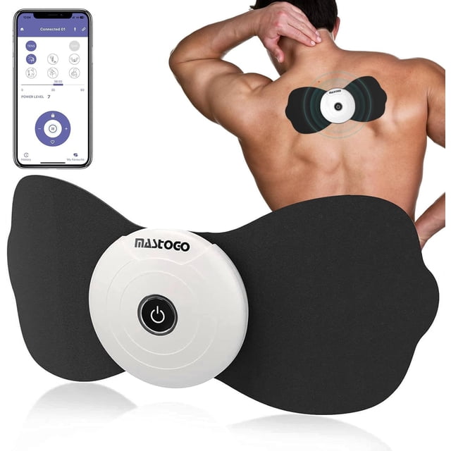 Masajeador inalámbrico TENS y EMS para aliviar el dolor de espalda - Estimulador muscular EMS Bluetooth controlado por aplicación para aliviar el dolor de espalda, hombros, piernas y cuello (negro)