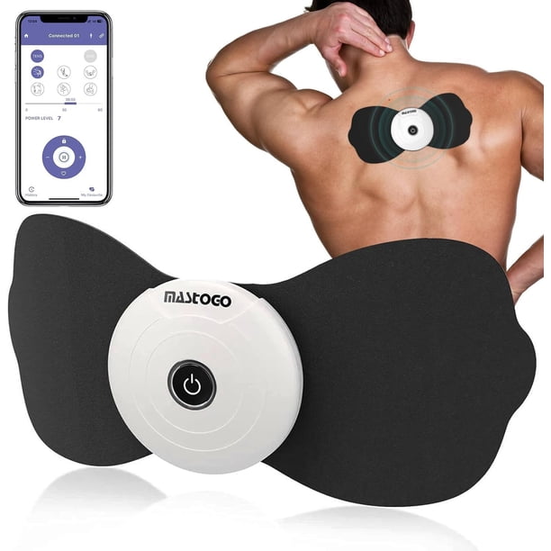 Masajeador inalámbrico TENS y EMS para aliviar el dolor de espalda - Estimulador muscular EMS Bluetooth controlado por aplicación para aliviar el dolor de espalda, hombros, piernas y cuello (negro)