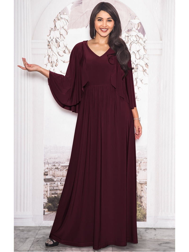 KOH KOH Long Cape Batwing Sleeve Modest Full Floor Length Flowy Fall Winter  Elegant Evening Formal Funeral Church Wedding Guest Tall Maxi Dress Gown  For Women Maroon Wine Red XXX-Large US 22-24