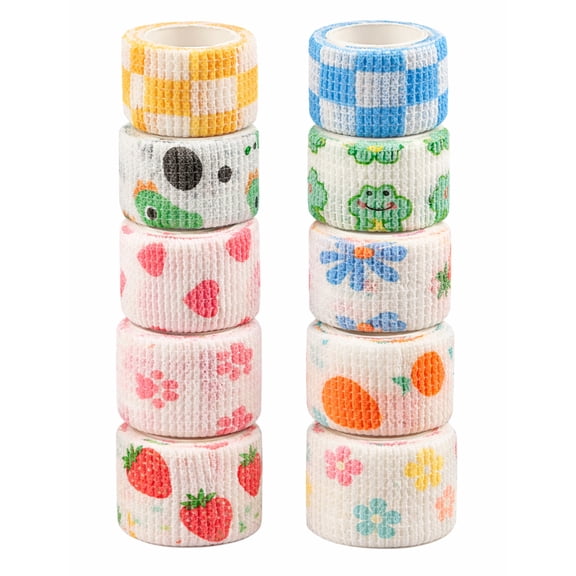 10Pcs Finger Guard Tape Roll Tape Multipurpose Protector, Cartoon Elastic Band Tape Cohesive Elastic Tape for Writing, Random Color