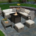 thumbnail image 2 of Topbuy 9 Pieces Outdoor Patio Furniture Set w/ 32-Inch Propane Fire Pit Table PE Wicker Sectional Sofa Set with Storage Box and Cushions Off White, 2 of 9