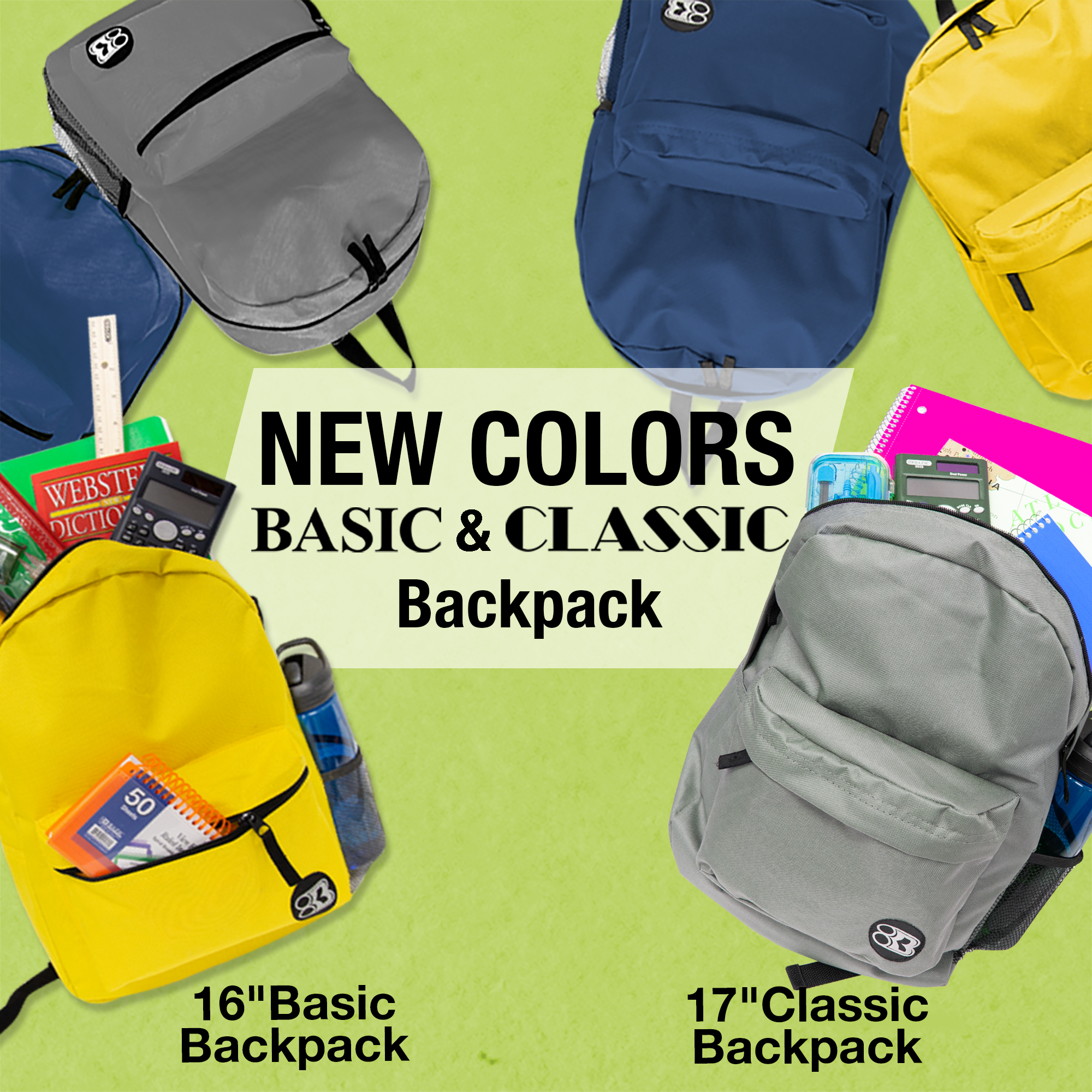 BAZIC School Backpack Basic 16" Mustard, School Bag for Students, 1-Pack - image 3 of 7