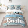 thumbnail image 2 of Summer Beach Comforter Set 7 Pieces, Tropical Beach Life Bed Set Full, Blue Wooden Plank Bedding with 1 Comforter,1 Fitted Sheet,1 Flat Sheet,2 Pillowcases,2 Throw Pillow Cover, 2 of 5