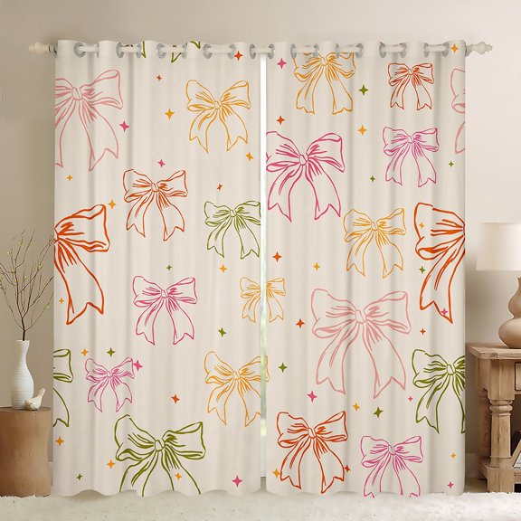 Feelyou Princess Kawaii Bow Blackout Curtains Set of 2 (52x84 Each) for Kids, Dreamy Stars Print Window Curtains, Fashion Bowknot Theme Curtains and Drapes, Curtains and Drapes Decor