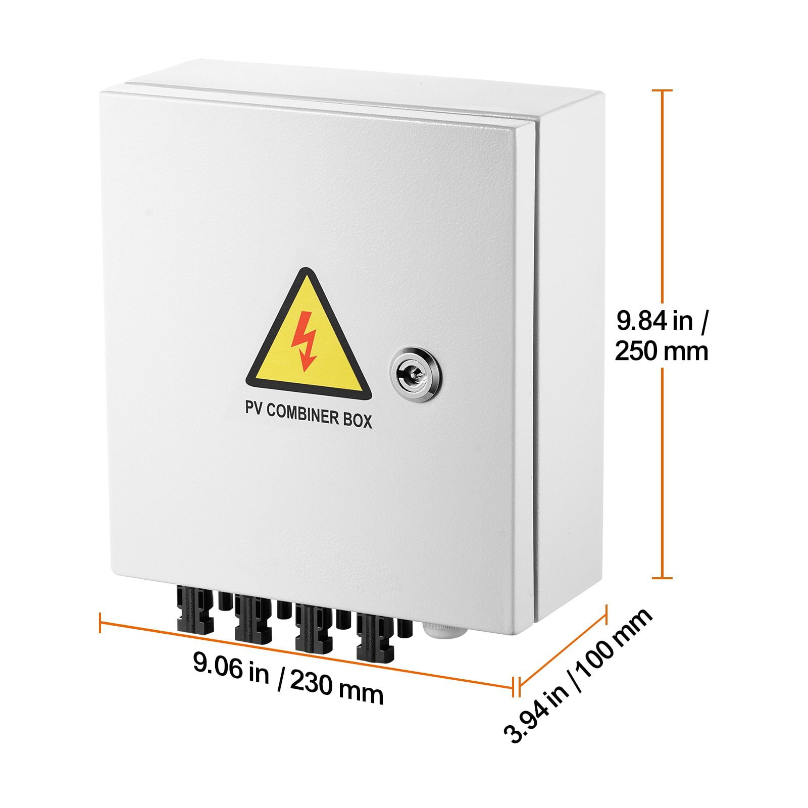 4-String PV Combiner Box with 15A DC Fuses, 63A Circuit Breaker, IP65 Waterproof, Lightning Protection, for Solar Panel Systems