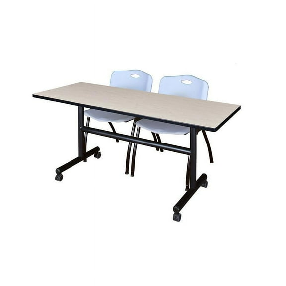 60" x 30" Flip Top Mobile Training Table- Maple and 2 "M" Stack Chairs- Grey