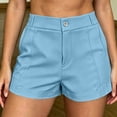 thumbnail image 2 of Women's Solid Color High Waisted Shorts Casual Straight Leg Summer Shorts with Pockets Blue X-Large, 2 of 9