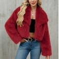 thumbnail image 4 of Delliss Women's Long Sleeve Trendy Winter Faux Fur Crop Jacket Lapel Comfy Warm Basic Coat Wine M, 4 of 9