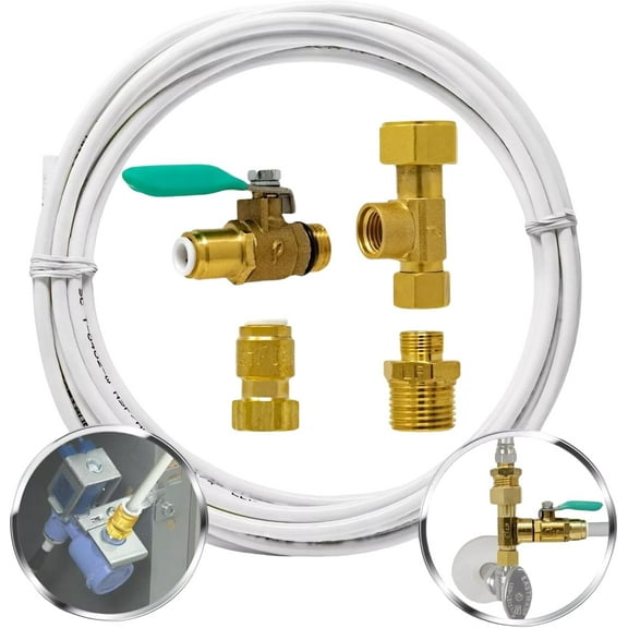 Ice Maker Fridge Install Kit 1/4" Brass Tee-Valve-Parts, 25' Tube