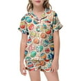 thumbnail image 1 of Children's Fashion Easter Print Button Down Collar Short Sleeved Top Shorts Pajamas Set, 1 of 4