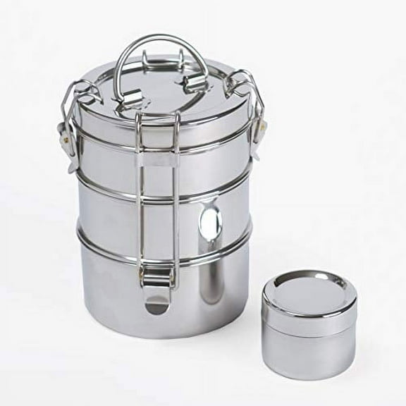 To Go Ware 3-Tier Stainless Steel Tiffin Lunch Box with Small Sidekick Container