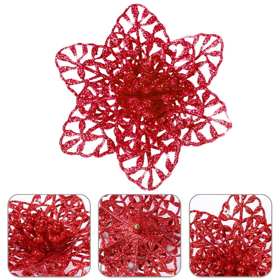 GOOHOCHY Red Plastic Simulated Flower for Christmas Tree Decor and Party Festive Atmosphere 10pcs Kit