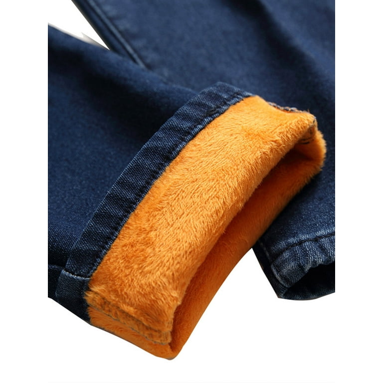 Frontwalk Men Denim Pants Thicken Plush Trousers Mid Waist Frontwalk Men Denim Pants Thicken Plush Trousers Mid Waist