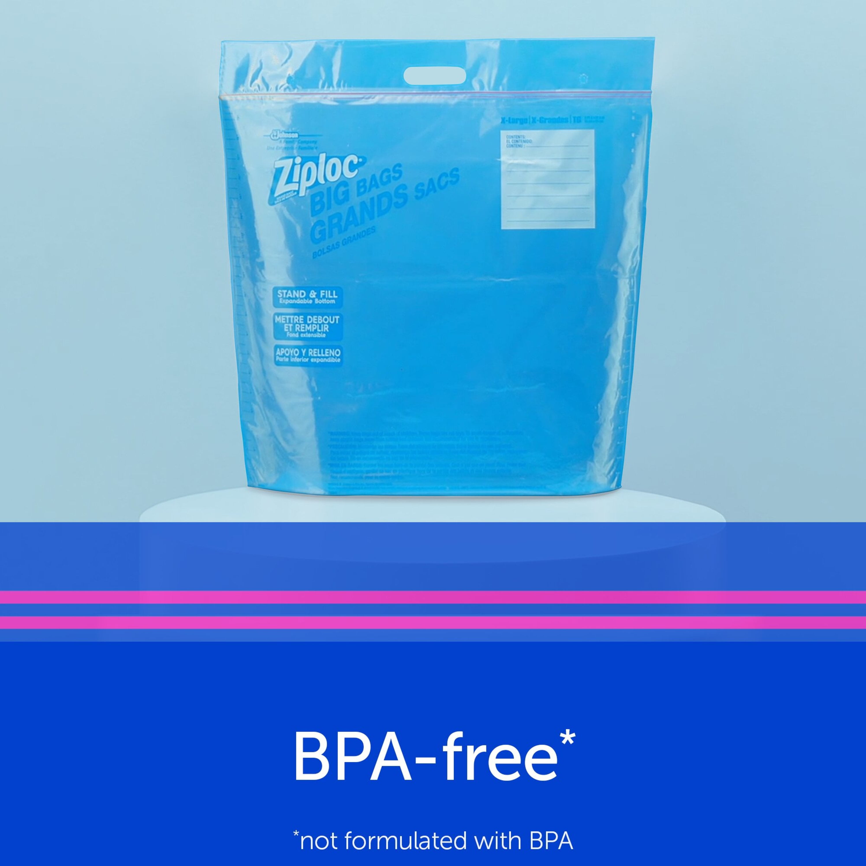 Ziploc® Big Bags, Jumbo, Secure Double Zipper, 3 ct, Expandable Bottom, Heavy-Duty Plastic, Built-In Handles, Flexible Shape to Fit Where Storage Boxes Can't