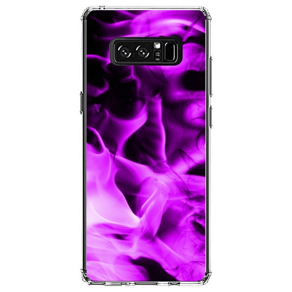 DistinctInk Clear Shockproof Hybrid Case for Samsung Galaxy Note 8 - TPU Bumper, Acrylic Back, Tempered Glass Screen Protector - Violet Flame Fire - Printed Image of Fire