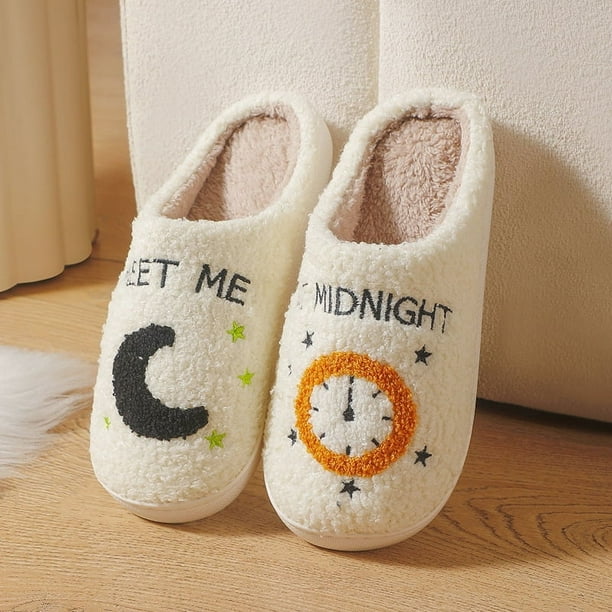 Zapatillas de algodón para hombre y mujer, pantuflas de felpa para interiores, antideslizantes, cálidas, smiley, Otoño e Invierno