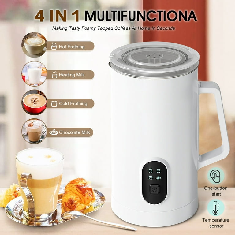 4-in-1 Electric Milk Frother Auto Shut-off 11.8Oz/350ML Hot Cold Milk  Steamer Frother Tem Control for Coffee/Latte/Hot Chocolate