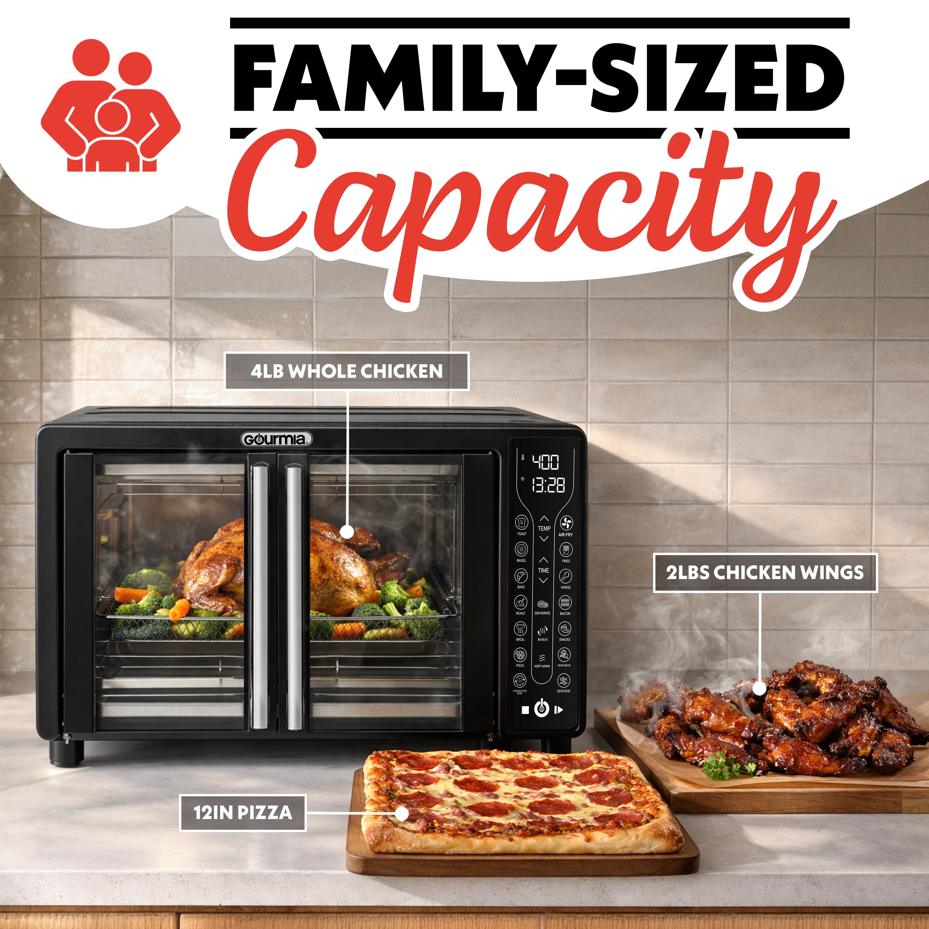 Gourmia Air Fryer Toaster Oven, Multipurpose, Large Capacity