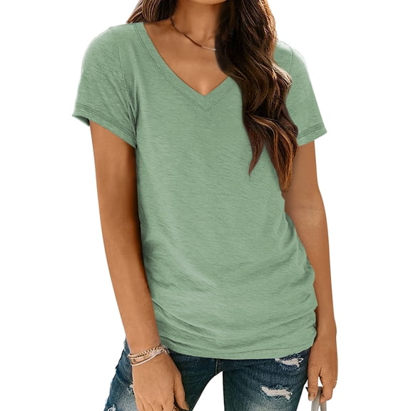 SUNBS Womens Short Sleeve V Neck Tee Shirts Casual Summer Tops for Women Casual Blouses