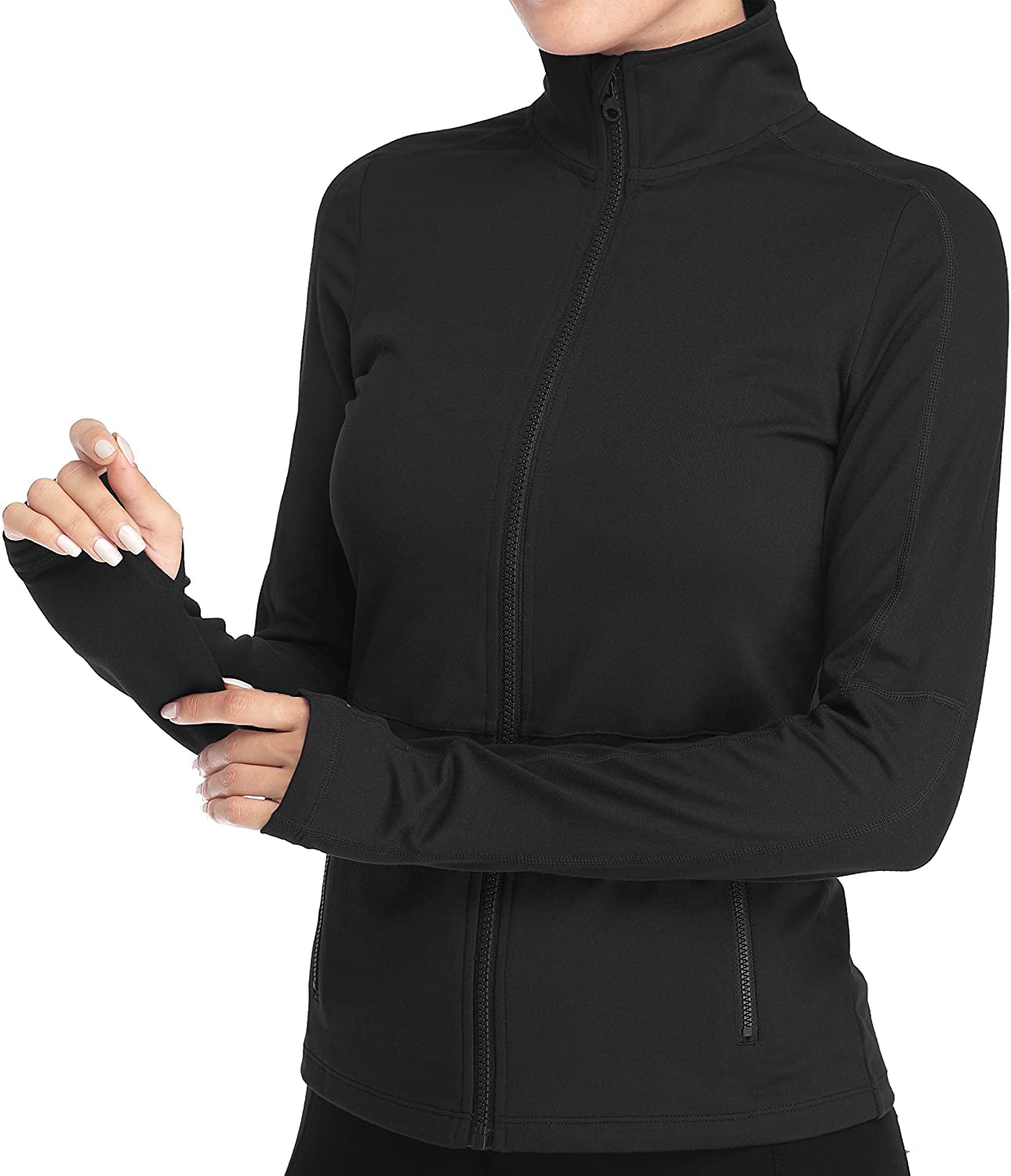 DISHANG Women's Dry-fit Running Jacket Comfy Full Zip Stretchy Yoga Workout Track Jacket with Thumb Holes 