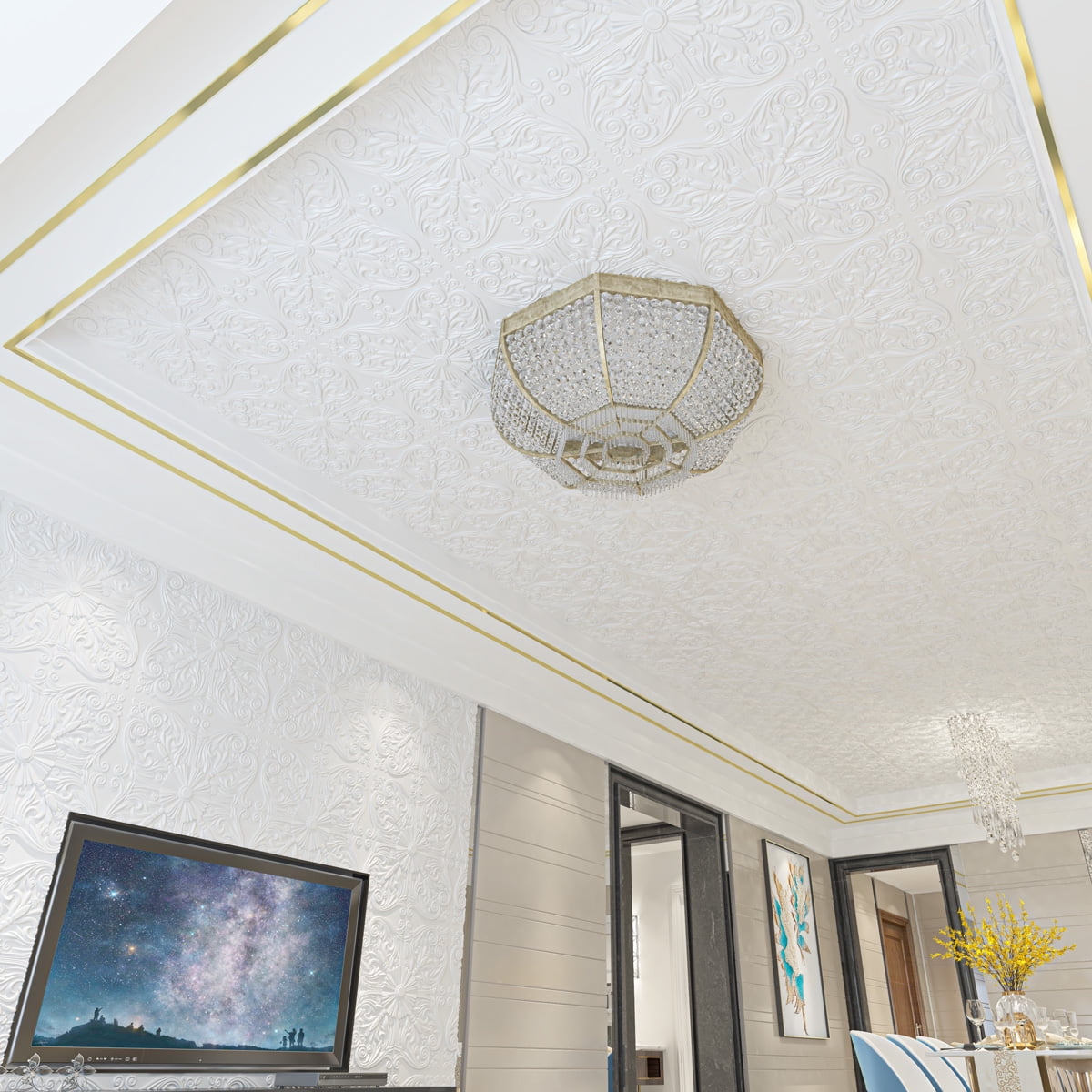 Art3d 12-Pack Decorative Drop Ceiling Tile 2ft x 2ft in Matte White, PVC Ceiling Panel 24 x 24in.