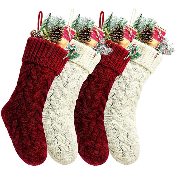 Dalrosia Christmas Stockings, 4 Pack Large Size Cable Knitted Fireplace Hanging Stockings for Family Holiday Xmas Party Decor