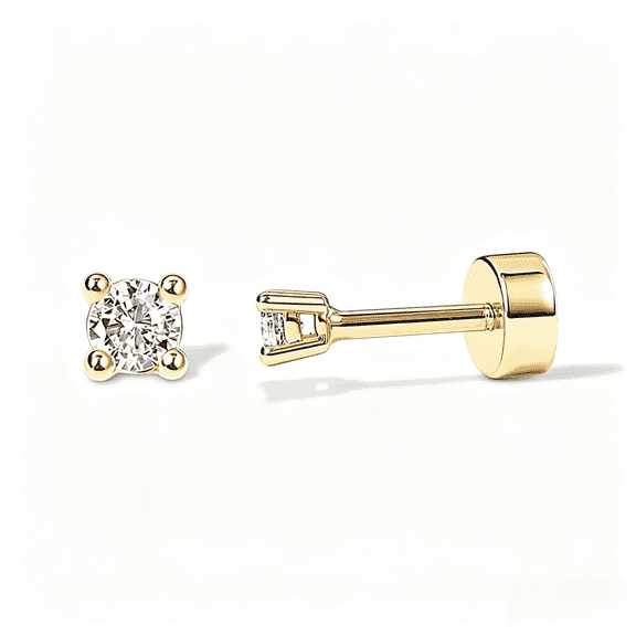 SUETOR 14K Gold Plated CZ Stud Earring (Single), 2mm Flat Back Cartilage Earring, Hypoallergenic Screw Back Jewelry for Sensitive Ears