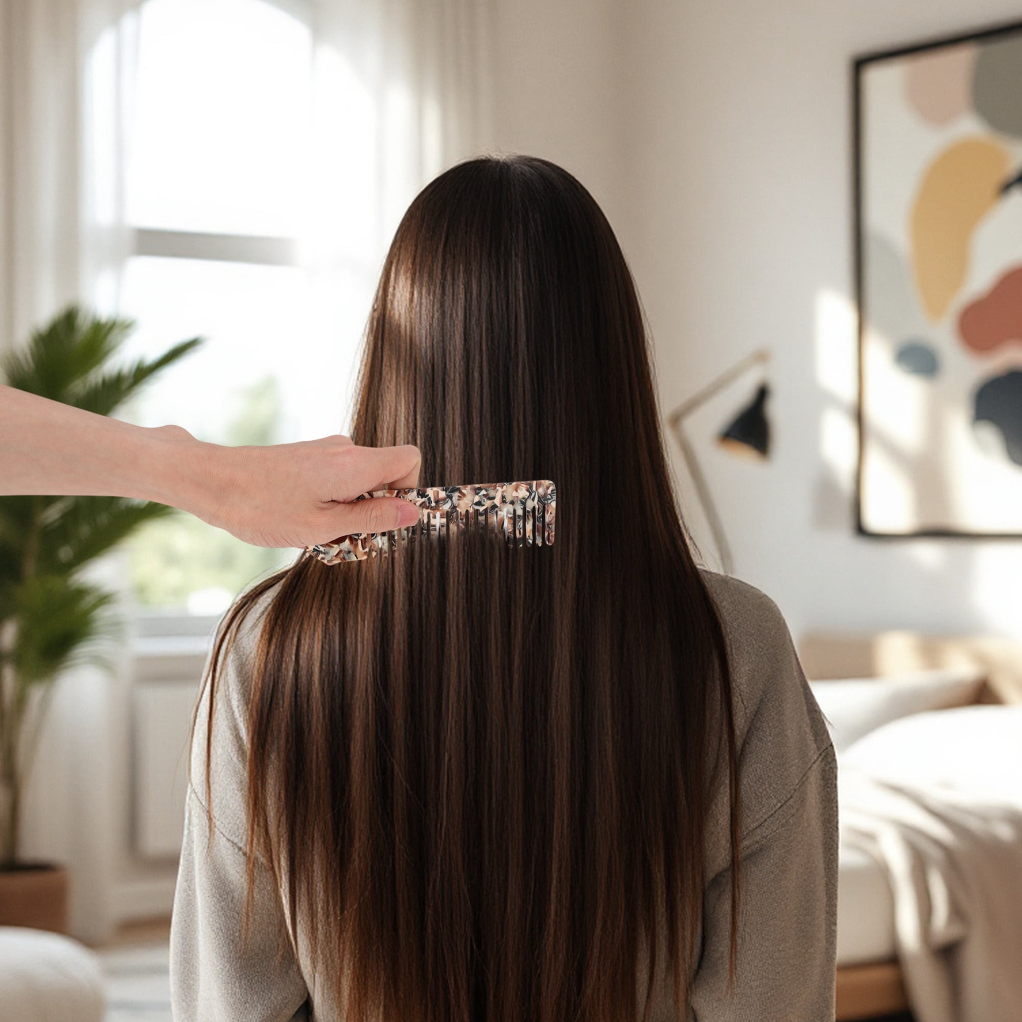 Unique Bargains 1 Pc Exquisite Marble Pattern Hair Comb for All Hair Types Black, Brown