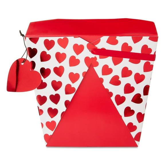 Extra Large Foil Heart Take Out Box, Red and White, 7" x 7" x 6", Valentine's Day by Way To Celebrate