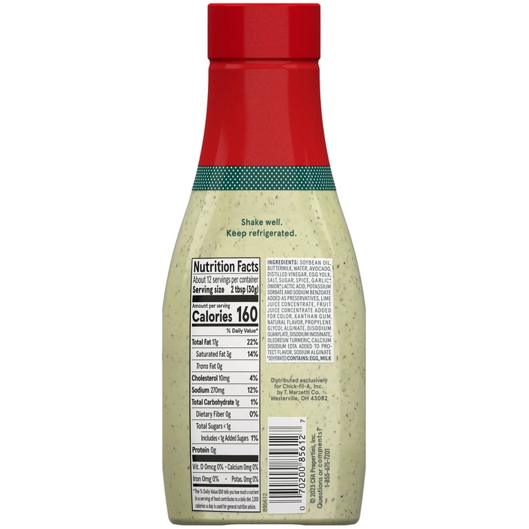 Chick-Fil-A Avocado Lime Ranch Dressing & Dip, 12oz Bottle, Fresh &  Refrigerated - Walmart.com