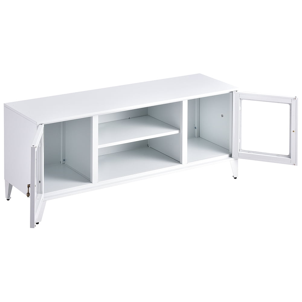 Lowestbest Industrial Metal TV Stand with 2 Glass Door for TVs up to 55", White Lowestbest Industrial Metal TV Stand with 2 Glass Door for TVs up to 55", White