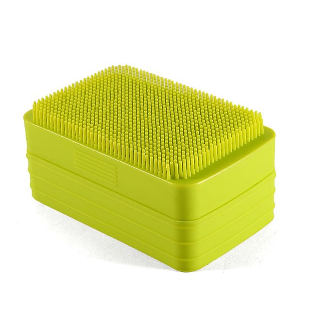 Caja de jabón de silicona con tapa Cepillo de ducha portátil creativo multifunción de doble cara
