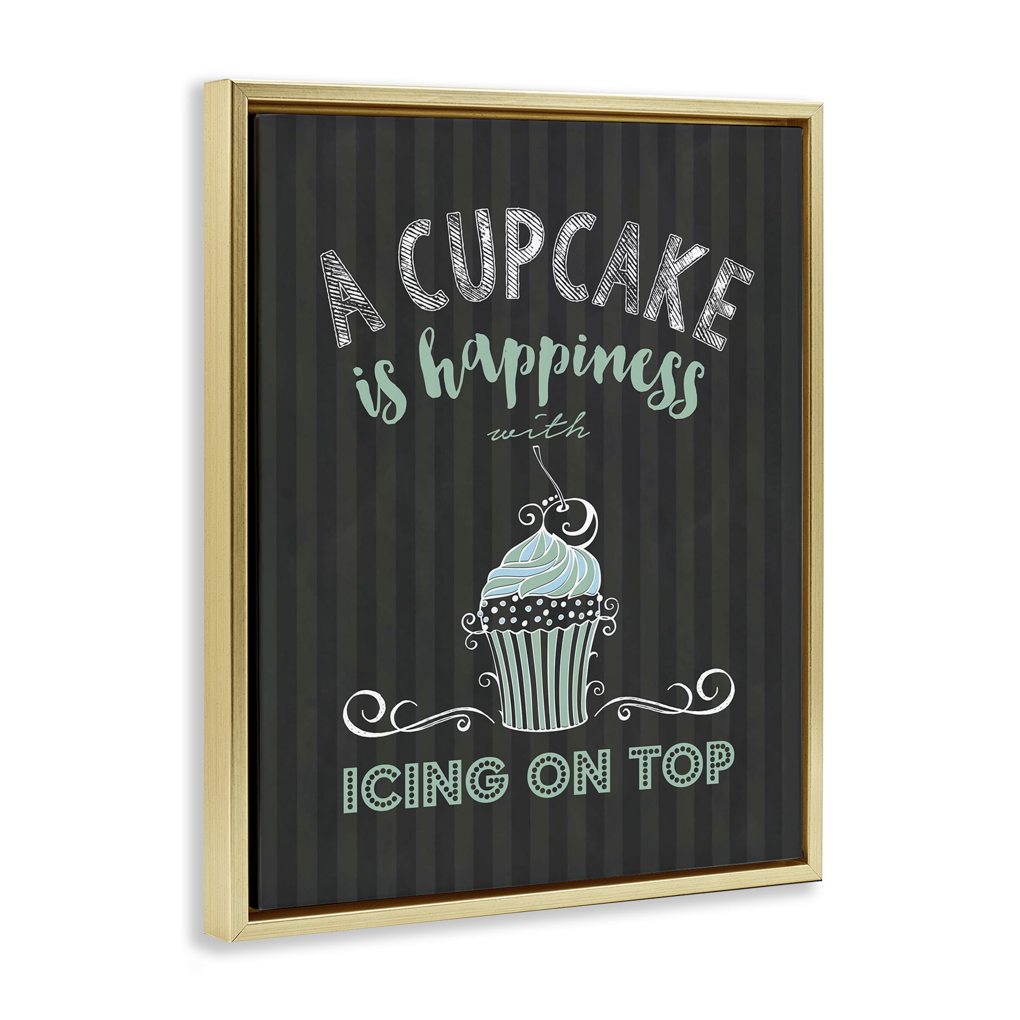 Cupcake Is Happiness with Icing Gold Framed Floater Canvas Wall Art, design by Lettered and Lined