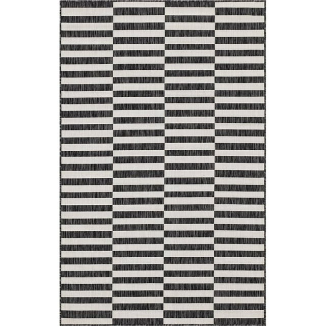 Unique Loom Outdoor Striped Classic Rug 5' x 8' Rectangle Charcoal/Ivory