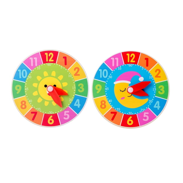 2PCS Wooden Clock Toy Cartoon Wooden Clock Learning Toy Funny Wooden Clock Cognitive Toy Creative Wooden Clock Cognitive Learning Toy Early Educational Learning Toys