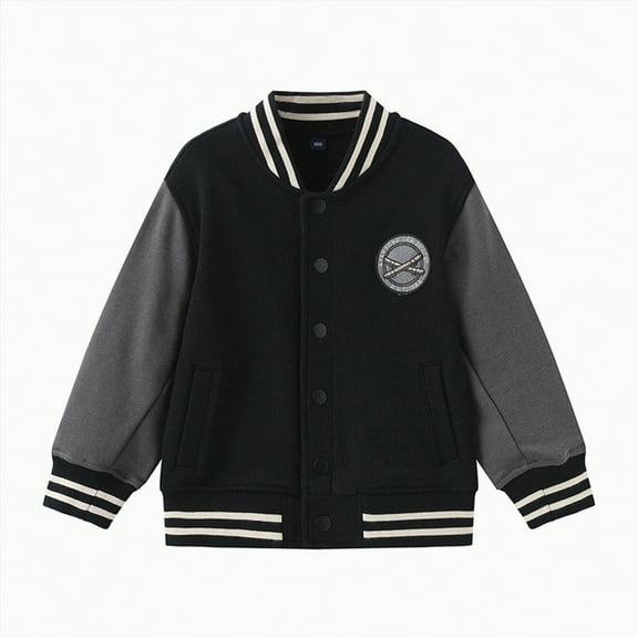Hessimy Kids Varsity Jacket Girls Boys Baseball Jacket Bomber Coat School Uniform With Pocket Pearl Crop Fringe Workout Spring Jackets Checkered Jacket (Black,12-14 Years)