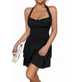 thumbnail image 2 of Women'S Halter Ruffle Hem Mini Dress Ruched Waist Corset Short Party Dresses Black L, 2 of 10