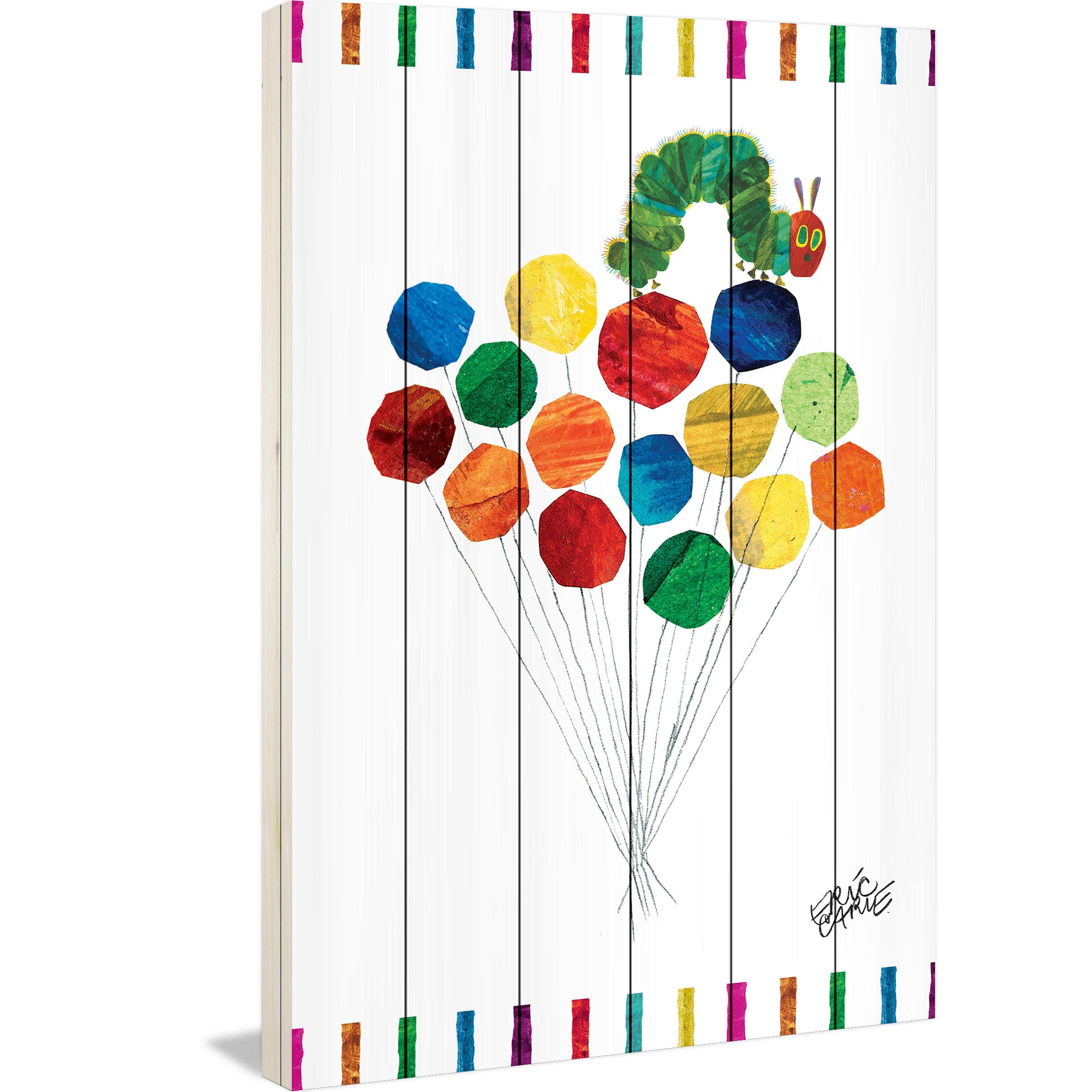 Eric Carle Caterpillar on Balloons Art Print on White Pine Wood