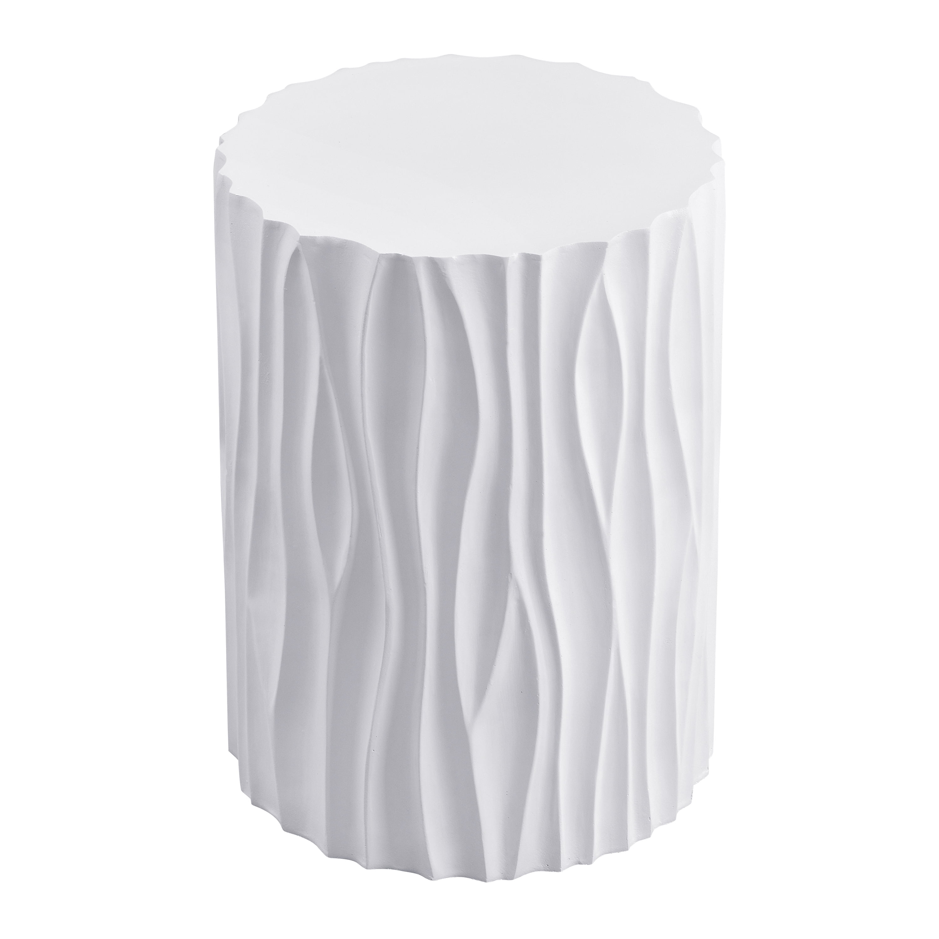 Side Table, Outdoor White Wavy Fluted Design Table for Patio Balcony Garden, White