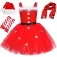 thumbnail image 3 of Disfraz de Papá Noel y señora Claus para niños, ropa de fiesta navideña, atuendo rojo para niñas pequeñas, vestido con tutú navideño, sombrero y bufanda, 3 of 5