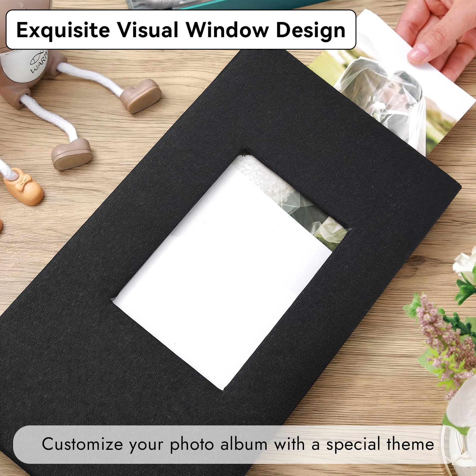 4x6 Photo Album Holds 300 Pictures, Linen Cover with Front Window, Large Capacity Slip-in Picture Album for Weddings, Kids, Travel, Anniversaries, and Family Baby Photos, Black