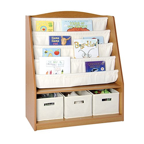 Wooden Childrens With Pocket Storage Book Rack Toy Display