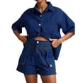 thumbnail image 3 of ibiyuan Womens Lounge Sets 2 Piece Outfits Women's Casual Short Sleeve Button Down Shirt and Shorts Two Piece Set Comfortable Pure Color Outfit for Spring Summer Daily Wear, 3 of 10