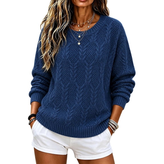 Edvintorg Women's Classic Crew Neck Casual Fall Sweaters Long Sleeve Loose Pullover Knit Top Business Dressy Thick Knitted Sweater