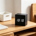 thumbnail image 3 of VAIFTILNO Minimal Wooden Block Digital Desk Clock, 2.4in Cube with Voice Control, Alarm, Time, Date, Temperature Display for Bedroom Office (Black), 3 of 8